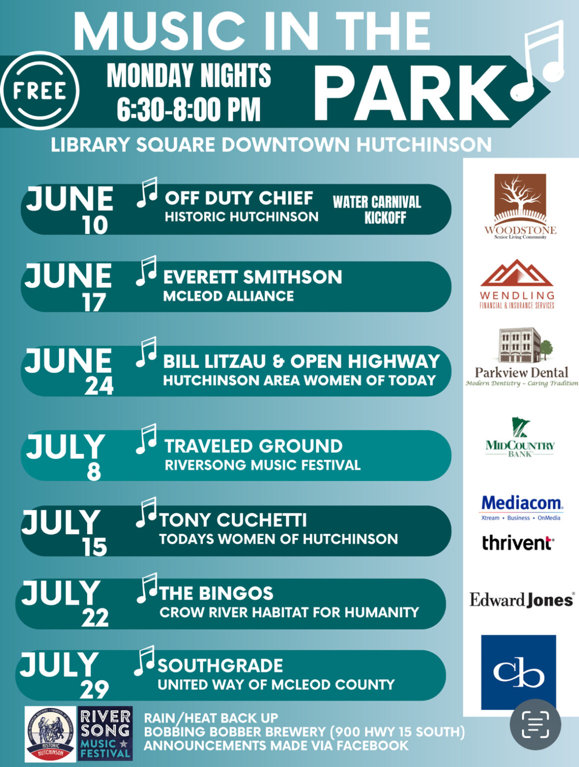 Outdoor Music Concerts Music in the Park RiverSong